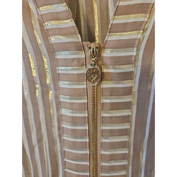 Anne Klein Dress 12 Gold Metallic Striped Viscose Coastal Beach Zip Coverup - Picture 2 of 12